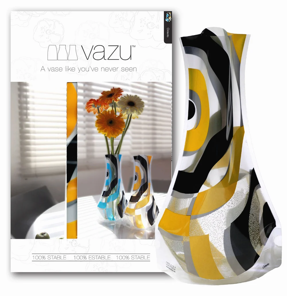 Ontento · Yellow expandable vase and gift packaging