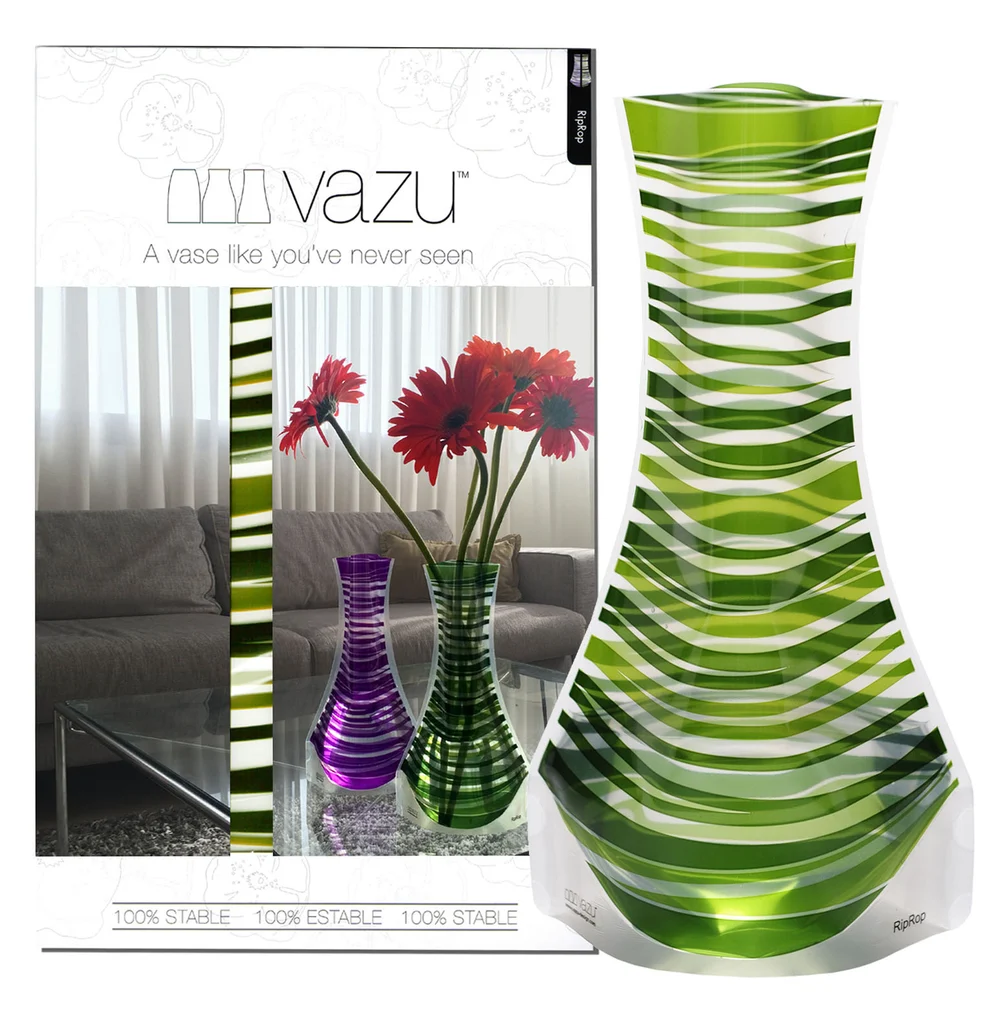 RipRop · Green expandable vase and gift packaging